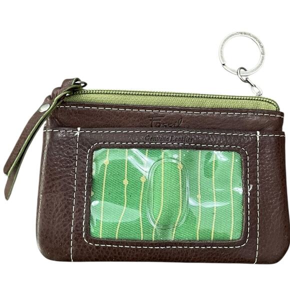 Fossil Brown and Green Pebbled Leather ID Key Holder - Picture 3 of 5